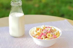 Bowls with different sorts of breakfast cereal products, white bowls with morning meal photo