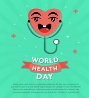 World Health Day Heart Cartoon with Stethoscope Vector Illustration Design