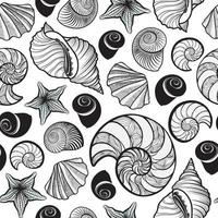 Seashell seamless pattern. Summer holiday marine background. Underwater ornamental textured sketching wallpaper with sea shells, sea star and sand. vector