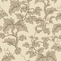 Floral seamless pattern. Branch with leaves ornamental line art drawing texture. Flourish nature summer garden textured background vector