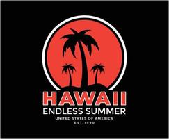 diseño de camiseta de vector de verano sin fin de hawaii