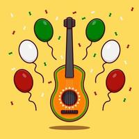 instrumentos musicales de guitarra mexicana con globos e ilustración de confeti vector