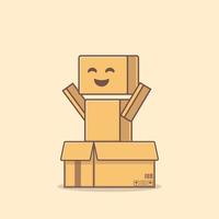 Surprised cardboard Character inside the box cartoon vector illustration isolated object