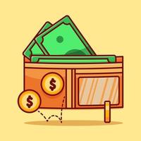 Wallet and money cartoon vector icon illustration