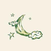 vector de ramadhan de luna y estrellas de estilo vintage