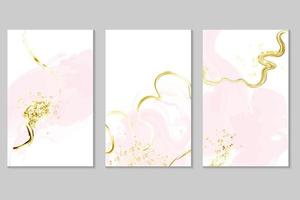 colección de plantillas de tarjetas de invitación de boda de primavera.textura húmeda de acuarela rosa claro o albaricoque.pintura fluida de rubor.tinta de alcohol. vector