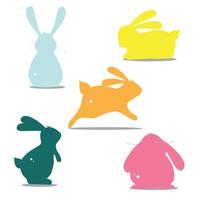 Collection of bunny silhouettes in different colours. Vector illustration.