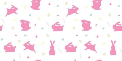 Seamless pattern with pink bunnies and colourful eggs. vector