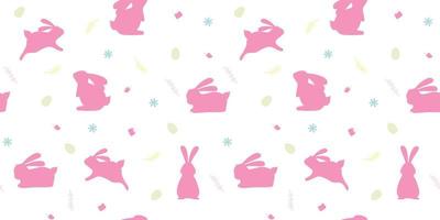 Seamless pattern with pink bunnies and colourful eggs. vector