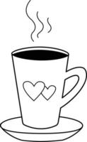 imagen vectorial de una taza de té o café. san valentín es el día. desayuno romántico, declaración de amor. un elemento de la decoración de una celebración de boda. un simple vector de contorno, sitio web o aplicación móvil