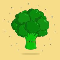 Vector illustration of cute broccoli. Cartoon character icon design in a modern flat style, highlighted on a light background. Healthy broccoli food, proper nutrition, vegetarian concept.