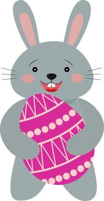 Easter bunny and Easter egg. Vector illustration in cartoon style on an isolated background.For invitations and postcards. a cute rabbit is holding an Easter egg.