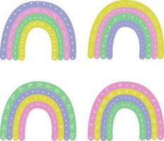 Vector set with rainbows in delicate colors with a beautiful ornament isolated on a white background, ideal for children's posters.