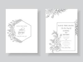 Minimalist wedding invitation with floral line art