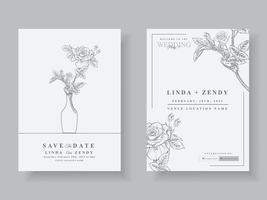Minimalist wedding invitation with floral line art vector