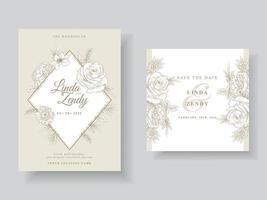 Minimalist wedding invitation with floral line art vector