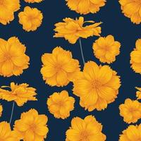 Seamless pattern floral with  cosmos flowers dark blue abstract background.Vector illustration hand drawing.fabric textile pattern print design vector