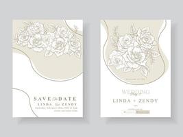 Minimalist wedding invitation with floral line art vector