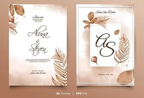 Watercolor wedding invitation with rustic leaf vector