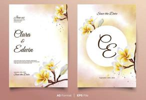 Watercolor wedding invitation with white and yellow flower vector