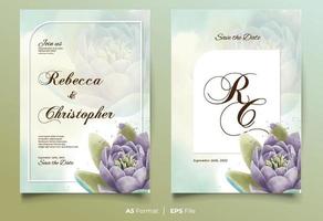 Watercolor wedding invitation with purple flower vector