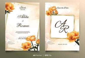 Luxury watercolor wedding invitation with yellow flower