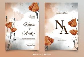 Luxury watercolor wedding invitation with orange flower vector