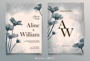 Watercolor wedding invitation with silver flower ornament vector