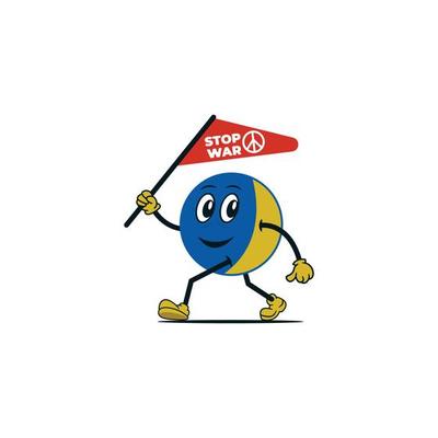 Stop war in ukrainian with illustration character. Ukrainian geopolitics globe crisis