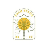 Palm tree with beach in line art style, beach logo vector illustration design template inspiration