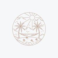 Summer beach in line style, beach on a tropical island, line art style design template inspiration vector