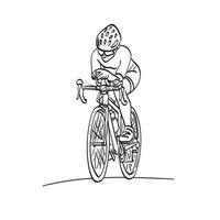 chica deportiva de arte lineal montando una bicicleta en la carretera ilustración vectorial dibujada a mano aislada en fondo blanco vector