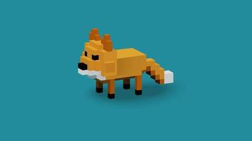 Vector Graphic of 3D rendering fox animal using voxel style and isolated in blue background. Also using orange, black and white color scheme. Perfect for gaming character references