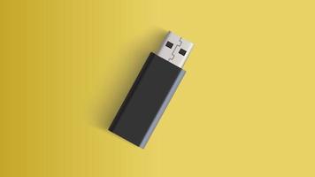 Vector graphic of usb flash disk illustrationn with black, white, grey and yellow color scheme. Perfect for computer accesories product mockup.
