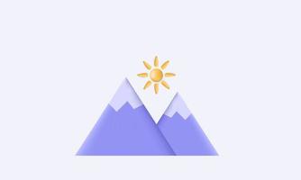 3d mountain sun icon isolated on background vector