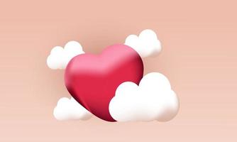 Fondo de composición de concepto de nubes de corazón rojo 3d vector