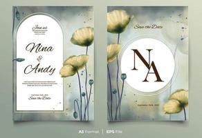 Luxury watercolor wedding invitation with yellow flower vector