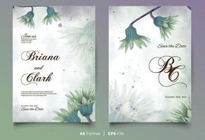 invitación de boda acuarela con adorno de flor verde vector