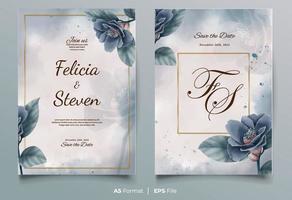 Watercolor wedding invitation with black flower ornament vector