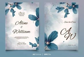 Watercolor wedding invitation with blue flower ornament