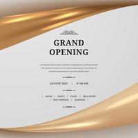 Luxury elegant grand opening poster template with frame golden shiny satin fabric element vector