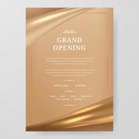 Luxury elegant grand opening poster template with frame golden shiny satin fabric element with golden background vector