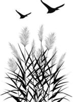 silueta negra de juncos, juncias, piedra, caña, espadaña o hierba sobre un fondo blanco.ilustración vectorial. vector