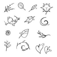 Hand drawn floral elements. Vintage leaves botanical illustrations. with doodle style vector isolated on white