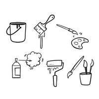 hand drawn doodle Brushes and Painting Related set illustration icon isolated vector
