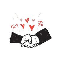 hand drawn doodle hand shake with love illustration icon isolated vector