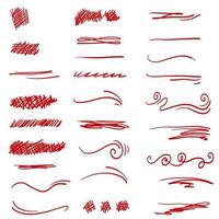 doodle Sketch brush strokes, underline, emphasis, lines, waves set Design elements isolated on white background vector