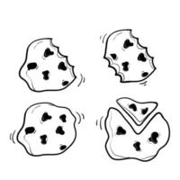 raditional chocolate chip cookies. Bitten, broken, cookie crumbs with handdrawn doodle style vector