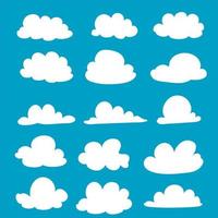 Cloud. Abstract white cloudy set isolated on blue background. Vector illustration.with hand drawn doodle style