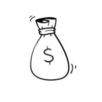 Dollar Money Bag Icon Vector with handdrawn doodle style